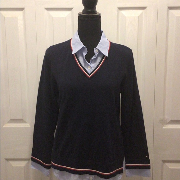 Tommy Hilfiger Women's Blue Cornell Layered Look Pullover Sweater Size Small - Picture 4 of 13